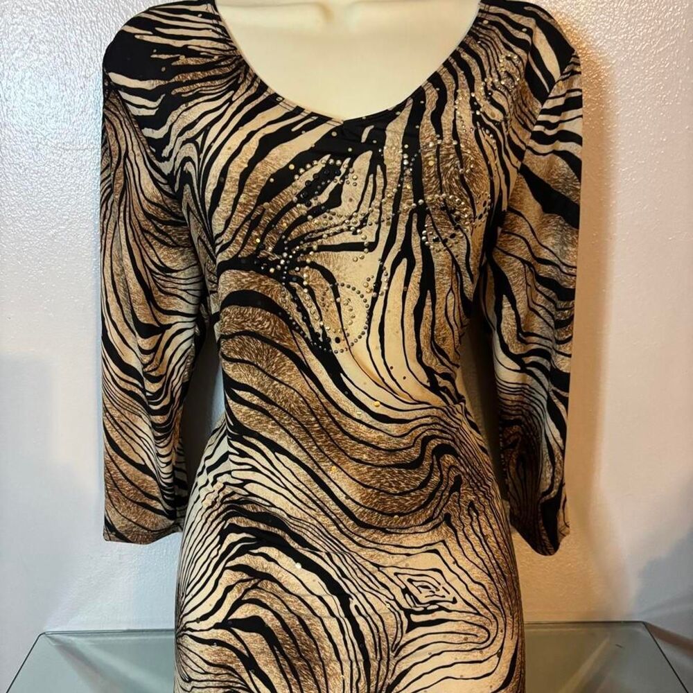 Brittany Black Y2K Animal Print Rhinestone Top Size M